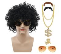 70s 80s Disco Wig Set, 70s Outfits For Men, 6-Piece Men's Curly Wigs, Authentic 70s Disco Costumes, Vintage Outfits For Men, Interesting Look For 60s Hippies Costume