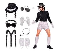 70s 80s MJ Costume Accessories Set --Pop Rock Star Jazz Dance Fancy Dress | for Men's Disco Dance Star Costume, Halloween Cosplay Glam Outfit,1970s 1980s Theme Party, Carnival & Stage Performance