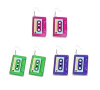 70'S 80'S Neon Cassette Tape Dangle Earrings Set for Women Funny Retro Resin Acrylic Pendant Jewelry for 90's Outfit Glow Party Accessories Holiday Birthday Gifts, Acrylic Zinc, No Gemstone