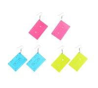 70'S 80'S Neon Cassette Tape Dangle Earrings Set for Women Funny Retro Resin Acrylic Pendant Jewelry for 90's Outfit Glow Party Accessories Holiday Birthday Gifts, Acrylic Zinc, No Gemstone