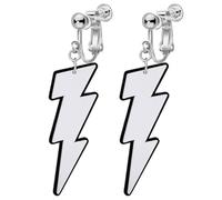 70s 80s Neon Clip On Earrings for Women, Non-Piercing, Colorful Lightning Acrylic Retro Geometric Thunder Flash Drop Earrings for 80s Outfit Glow Party Accessories, Acrylic, No Gemstone