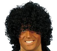 Smiffys Afro Wet Look Wig, Black Curly, 1980's Fancy Dress, Adult Dress Up Wigs Halloween