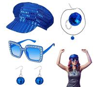 70s Accessories for Women, 6-Piece Disco Outfit Set with Sequin Hat, Leg Warmers, Earrings, Rhinestone Sunglasses, Necklace, 1970s Disco Outfit for Theme Parties, Music Festivals, Halloween Costumes