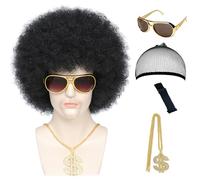 70s Afro Wig for Men Plain Curly Curly Wear Disco Costume 70s 80s Cosplay Party Black