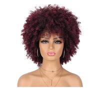 70s Afro Wig For Women, Natural Looking Synthetic Kinky Curly Wigs with Bangs for Daily Use Womans Hair Topper(4PTBUG)