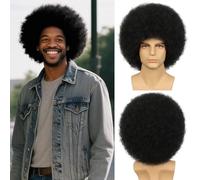 70s Afro Wigs for Men Women Glueless Wigs to Wear and Wear Black Short Fluffy Curly Synthetic Wigs for Hippie Party Disco R