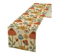 70's Boho Mushroom Table Runner, Retro Kitchen Groovy Hippie Funky Table Runners Rustic Cute Vintage Colorful Orange Table Runner for Bedroom Living Room Party Holiday Dinner, 13x36 Inch