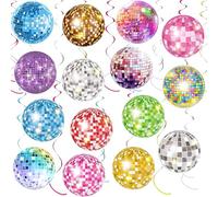 70s Colorful Disco Ball Birthday Party Decorations, 35 Pieces Disco Rock Hippie Party Hanging Swirl Decor, Disco Themed Party Foil Swirls Streamers Ceiling Supplies for 1970s Retro Party Favors