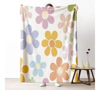 70s Cute Floral Blankets Queen Soft Lightweight, Groovy Funky Flower Microfiber Blanket 78x86 Inch, Aesthetic Bloom Throw Blanket Washable Warm Cozy for Bedroom Sofa Camping Travel Home Decor