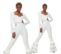 Smiffys 70s Deluxe Glam Costume, White Ruffled Jumpsuit, 1970's Disco Fancy Dress, 1970s Dress Up Costumes