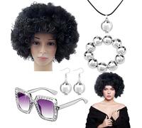 70s Disco Accessories - 5 Bling 70s Disco Costume Set Rapper Costume,Necklace, Afro Wig, Earrings, Bracelet for Men Women Retro Parties