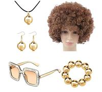 70s Disco Accessories - Rapper Costume 70s Disco Costume Set Ball Accessories,Necklace, Afro Wig, Earrings, Bracelet for Men Women Retro Parties