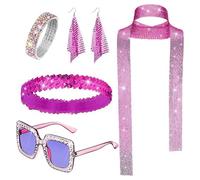 70s Disco Accessories Set - Retro Jewelry Costume Kit, Earrings Sequined Scarf Sunglasses Bracelet | Elegant Women Party for Retros Theme Festivals Event Costumes Styling