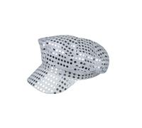 70'S DISCO ADULT HAT CAP FANCY DRESS SILVER SEQUIN SHINY One Size, Silver