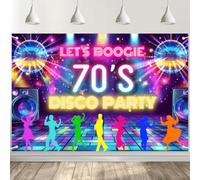 70s Disco Backdrop Let's Boogie Neon Dance Party Banner 72x43 Inch | The Vibrant Neon Lights And Classic Mirror Balls Create a Retro Dance Floor Vibe, Perfect For an Unforgettable Photo Booth!