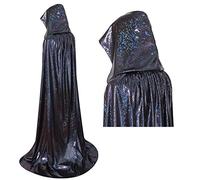 70's Disco Fancy Dress Men & Women Shiny Costumes Adult Full Length Bling Bling Glitter Cape for Halloween Christmas Mardi Gras Carnival Mama Mia Retro Abba Party (Black, 150CM)