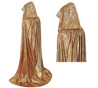 70's Disco Fancy Dress Men & Women Shiny Costumes Adult Full Length Bling Bling Glitter Cape for Halloween Christmas Mardi Gras Carnival Mama Mia Retro Abba Party (Gold, 130CM)