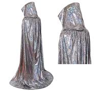 70's Disco Fancy Dress Men & Women Shiny Costumes Adult Full Length Bling Bling Glitter Cape for Halloween Christmas Mardi Gras Carnival Mama Mia Retro Abba Party (Silver, 150CM)