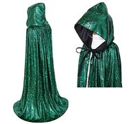 70's Disco Fancy Dress Men & Women Shiny Costumes Adult Full Length Bling Bling Glitter Cape for Halloween Christmas Mardi Gras Carnival Mama Mia Retro Abba Party (Green, 140CM)