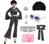 70s Disco Outfits Women, 70s Fancy Dress Women with Disco Accessories, Earrings Necklace, 70s sunglasses, 1970s Fancy Dress Fit for Carnival Outfits Halloween Costumes 60s 70s Party Birthday Gift (XL)