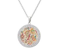 70s Disco Paisley Pattern Round Pendant Necklace Diamond Edging Brilliant Personalized Jewelry Gifts for Women Silver-style