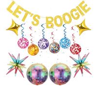 70s Disco Party Banner Decorations - 23 Pieces Colorful Lets Boogie Decor Hanging Swirls, Explosion Star Laser Rainbow Disco Balloons for 60s 80s 90s Retro Party Ceiling