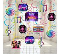 70s Disco Party Decorations 45 PCS 70's Themed Birthday Party Streamer Disco Rock Hippie Hanging Swirls Ceiling Decor for Let's Rock The Retro Music Festival Party Supplies