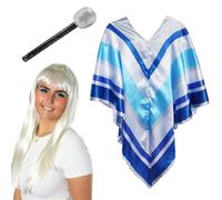 70'S DISCO QUEEN COSTUME PONCHO CAPE BLONDE WIG 1970'S EUROVISION FANCY DRESS