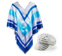 70'S DISCO QUEEN COSTUME PONCHO & HAT 1970'S EUROVISION FANCY DRESS SINGER