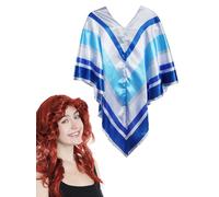 70'S DISCO QUEENS PONCHO CAPE + WIG 1970'S EUROVISION CELEBRITY FANCY DRESS