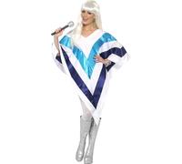 70s Disco Super Trooper Poncho Abba Costume Blue White Pop Star Outfit Std/XL