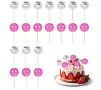 70s Disco Theme Cake Decoration, Mini Shiny Disco Balls Mix Bag, 10 Silver & 10 Pink, Cupcake Toppers Ornament with Stick, for Disco Theme Party Birthday Supplies (Silver+Pink, 20 Pcs)