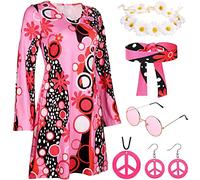 70s Fancy Dress Women Disco 60s Fancy Dress Costume with 70s Accessories for Women Hippie Costume Hippy Fancy Dress for Women 70s Outfits 70 Style Ladies Fancy Dress Adult Halloween Costumes (XL)