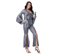 70s Fancy Dress Women Plus Size,Adults Halloween Costumes Funny Abba Outfits Dancing Queen Mama Mia Party Disco Costume For Womens/Ladies(Blue,XL)
