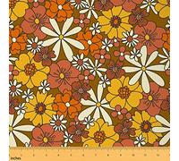 70s Groovy Flower Waterproof Fabric by The Yard Vintage Daisy Hippie Style Home DIY Fabric by The Yard Rustic Floral Orange Pink Upholstery Fabric for Arts Craft Quilting Sewing,1 Yard