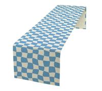 70s Hippie Table Runner Groovy Blue Twisted Checkered Funky Modern Geometric Boho Dinner Runner for Living Room Kitchen Party Holiday Dinner Home Decor 13x90in