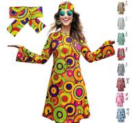 70s Hippy Clothes for Women 60s Fancy Dress Costumes Disco Outfit Cosplay | Authentic Vintage Style, Vibrant Retro Design, Flattering Fit For All, Premium Quality, for Halloween Carnival Cosplay Party