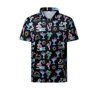 70s Outfits for Men Golf Polo Shirts Short Sleeve Beach Hawaiian Button Neon Dry Fit Funny Clothes, Neon Flamingo, Large