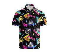 70s Outfits for Men Golf Polo Shirts Short Sleeve Beach Hawaiian Button Neon Dry Fit Funny Clothes, Vintage Retro, Medium