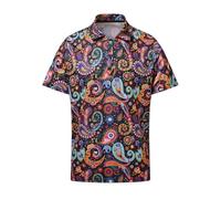 70s Outfits for Men Golf Polo Shirts Short Sleeve Disco Retro Paisley Button Vintage Dry Fit Funny Clothes, Paisley Black, Large