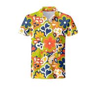 70s Outfits for Men Golf Polo Shirts Short Sleeve Disco Retro Paisley Button Vintage Dry Fit Funny Clothes, 70s Flower Green, XL