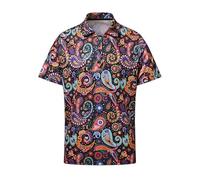 70s Outfits for Men Golf Polo Shirts Short Sleeve Disco Retro Paisley Button Vintage Dry Fit Funny Clothes, Paisley Black, XXL