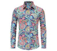 70s Outfits for Men Long Sleeve Casual Button Down 70s Disco Retro Paisley Shirt 70s Floral Vintage Hip Hop Shirts, Color---3, Medium