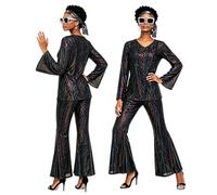 70s Outfits for Women Disco Costume Sequin Top & Bell Bottoms Accessories Set 70’s Retro Outfit Shiny 1970s Outfit with Bold Cut Glam Details Ideal Dancers Stage Performers