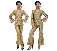 70s Outfits for Women Disco Costume Sequin Top & Bell Bottoms Accessories Set 70’s Retro Outfit Shiny 1970s Outfit with Bold Cut Glam Details Ideal Dancers Stage Performers