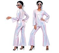 70s Outfits for Women Disco Costume Sequin Top & Bell Bottoms Accessories Set 70’s Retro Outfit Shiny 1970s Outfit with Bold Cut Glam Details Ideal Dancers Stage Performers