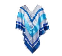 Adults 70s Pop Poncho - Silver Poncho with Dark and Light Blue Stripes - Adults 1970s 70's Music Group Retro Disco Fancy Dress Costume