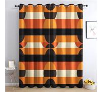 70s Retro Curtains for Bedroom Living Room - Vintage Groovy Blackout Curtains 66 x 54 Inch (Width x Drop), Thermal Insulated Eyelet Curtains & Drapes, Decorative Patterned Window Treatments