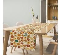 70'S Retro Floral Table Runner, Boho Abstract Yellow Orange Flowers Groovy Table Runner for Country Farmhouse Kitchen Dining Room Party Picnic Table Decor 13x90 Inch