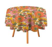 70's Retro Floral Tablecloth Hippie Boho Daisy Birthday Party Decoration Plastic Table Cloth Washble Table Cover for Dinning Kitchen Farmhouse Party Decoration, 60"